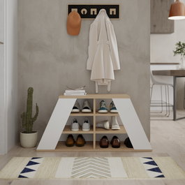 Hanah Home Pyramid Shoe Bench - Roble y Blanco
